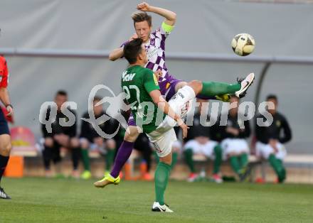 Fussball Sky Go Erste Liga. SK Austria Klagenfurt gegen Austria Lustenau.  Fabian Miesenboeck,  (Klagenfurt), Marco Krainz (Austria Lustenau). Klagenfurt, am 12.4.2016.
Foto: Kuess
---
pressefotos, pressefotografie, kuess, qs, qspictures, sport, bild, bilder, bilddatenbank