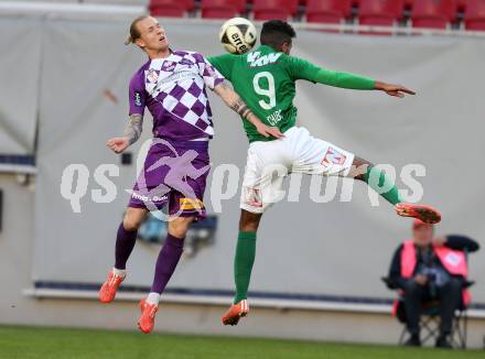 Fussball Sky Go Erste Liga. SK Austria Klagenfurt gegen Austria Lustenau.  Dominic Puercher, (Klagenfurt), Seifedin Chabbi (Austria Lustenau). Klagenfurt, am 12.4.2016.
Foto: Kuess
---
pressefotos, pressefotografie, kuess, qs, qspictures, sport, bild, bilder, bilddatenbank