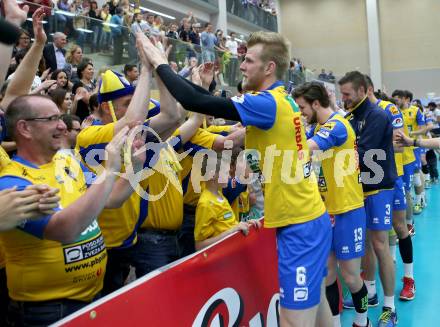 Volleyball AVL. Finale. SK Posojilnica  Aich/Dob gegen HYPO Tirol.  Jubel Peter Wohlfahrtstaetter (Aich/Dob). Bleiburg, am 16.4.2016.
Foto: Kuess
---
pressefotos, pressefotografie, kuess, qs, qspictures, sport, bild, bilder, bilddatenbank