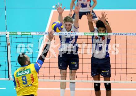 Volleyball AVL. Finale. SK Posojilnica  Aich/Dob gegen HYPO Tirol. Renee Teppan, Duarte Da Silva Douglas (Tirol). Bleiburg, am 16.4.2016.
Foto: Kuess
---
pressefotos, pressefotografie, kuess, qs, qspictures, sport, bild, bilder, bilddatenbank