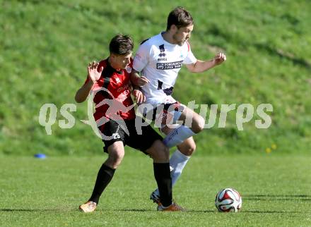 Fussball Kaerntner Liga. Maria Saal gegen SAK. Johannes Georg Zebedin,  (Maria Saal), Michael Kirisits (SAK). Maria Saal, am 16.4.2016.
Foto: Kuess
---
pressefotos, pressefotografie, kuess, qs, qspictures, sport, bild, bilder, bilddatenbank