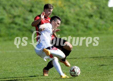 Fussball Kaerntner Liga. Maria Saal gegen SAK. Johannes Georg Zebedin,  (Maria Saal), Tadej Zagar Knez (SAK). Maria Saal, am 16.4.2016.
Foto: Kuess
---
pressefotos, pressefotografie, kuess, qs, qspictures, sport, bild, bilder, bilddatenbank