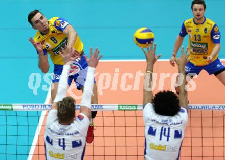 Volleyball AVL. Finale. SK Posojilnica  Aich/Dob gegen HYPO Tirol.  Peter Mlynarcik (Aich/Dob). Bleiburg, am 16.4.2016.
Foto: Kuess
---
pressefotos, pressefotografie, kuess, qs, qspictures, sport, bild, bilder, bilddatenbank