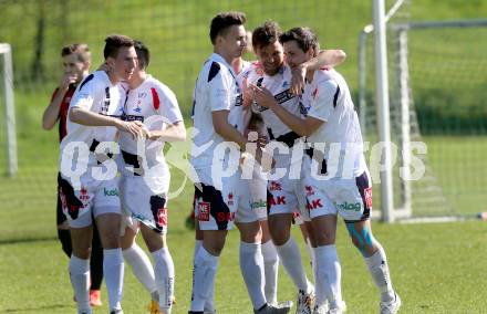 Fussball Kaerntner Liga. Maria Saal gegen SAK. Torjubel Michael Kirisits, Philipp Diex, Tadej Zagar Knez, Zdravko Koletnik  (SAK). Maria Saal, am 16.4.2016.
Foto: Kuess
---
pressefotos, pressefotografie, kuess, qs, qspictures, sport, bild, bilder, bilddatenbank