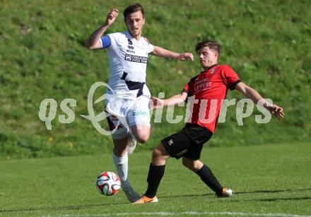 Fussball Kaerntner Liga. Maria Saal gegen SAK. Johannes Georg Zebedin,  (Maria Saal), Darjan Aleksic (SAK). Maria Saal, am 16.4.2016.
Foto: Kuess
---
pressefotos, pressefotografie, kuess, qs, qspictures, sport, bild, bilder, bilddatenbank