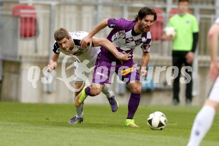 Fussball Sky Go Erste Liga. SK Austria KLagenfurt gegen Austria Salzburg.  Sandro Zakany, (Klagenfurt), Simon Sommer  (Salzburg). KLagenfurt, am 22.4.2016. 
Foto: Kuess
---
pressefotos, pressefotografie, kuess, qs, qspictures, sport, bild, bilder, bilddatenbank