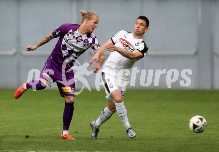 Fussball Sky Go Erste Liga. SK Austria KLagenfurt gegen Austria Salzburg. Dominic Puercher (Klagenfurt), Uros Palibrk (Salzburg). KLagenfurt, am 22.4.2016. 
Foto: Kuess
---
pressefotos, pressefotografie, kuess, qs, qspictures, sport, bild, bilder, bilddatenbank