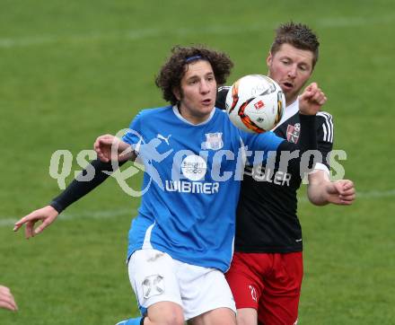 Fussball 2. KLasse A. Matrei 1b gegen SG Defreggental. Simon Zeiner,  (Matrei), Fabian Pichler (Defreggental). Matrei, am 23.4.2016.
Foto: Kuess
---
pressefotos, pressefotografie, kuess, qs, qspictures, sport, bild, bilder, bilddatenbank