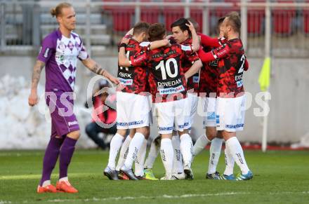 Fussball Sky Go Erste Liga. SK Austria KLagenfurt gegen LASK. Torjubel  (LASK). KLagenfurt, am 29.4.2016. 
Foto: Kuess
---
pressefotos, pressefotografie, kuess, qs, qspictures, sport, bild, bilder, bilddatenbank