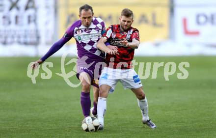 Fussball Sky Go Erste Liga. SK Austria KLagenfurt gegen LASK. Christian Prawda,  (Klagenfurt), Philipp Huspek (LASK). KLagenfurt, am 29.4.2016. 
Foto: Kuess
---
pressefotos, pressefotografie, kuess, qs, qspictures, sport, bild, bilder, bilddatenbank