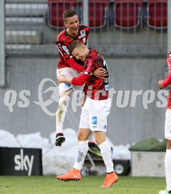 Fussball Sky Go Erste Liga. SK Austria KLagenfurt gegen LASK. Torjubel Maximilian Ullmann  (LASK). KLagenfurt, am 29.4.2016. 
Foto: Kuess
---
pressefotos, pressefotografie, kuess, qs, qspictures, sport, bild, bilder, bilddatenbank