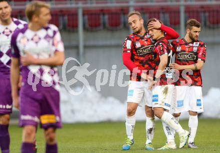 Fussball Sky Go Erste Liga. SK Austria KLagenfurt gegen LASK. Torjubel Nikola Dovedan,   (LASK). KLagenfurt, am 29.4.2016. 
Foto: Kuess
---
pressefotos, pressefotografie, kuess, qs, qspictures, sport, bild, bilder, bilddatenbank