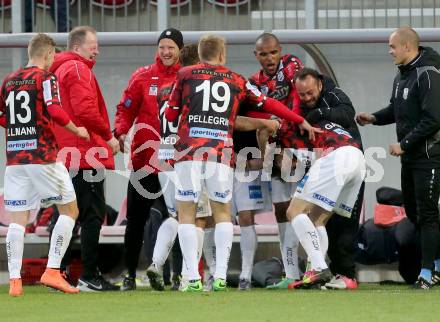 Fussball Sky Go Erste Liga. SK Austria KLagenfurt gegen LASK. Torjubel Rene Gartler  (LASK). KLagenfurt, am 29.4.2016. 
Foto: Kuess
---
pressefotos, pressefotografie, kuess, qs, qspictures, sport, bild, bilder, bilddatenbank