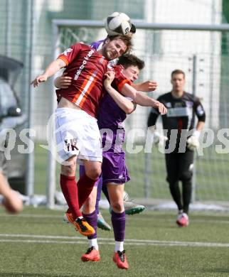 Fussball Unterliga Ost. SK Austria Klagenfurt Amateure gegen Ludmannsdorf.  Maximilian Leo Sihler,  (Klagenfurt), Jernej Smukavec (Ludmannsdorf). Klagenfurt, am 30.4.2016.
Foto: Kuess
---
pressefotos, pressefotografie, kuess, qs, qspictures, sport, bild, bilder, bilddatenbank