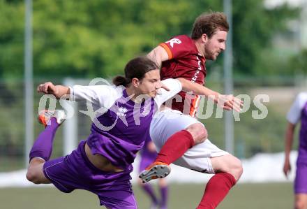 Fussball Unterliga Ost. SK Austria Klagenfurt Amateure gegen Ludmannsdorf.  Raphael Negeler, (Klagenfurt), Jernej Smukavec  (Ludmannsdorf). Klagenfurt, am 30.4.2016.
Foto: Kuess
---
pressefotos, pressefotografie, kuess, qs, qspictures, sport, bild, bilder, bilddatenbank