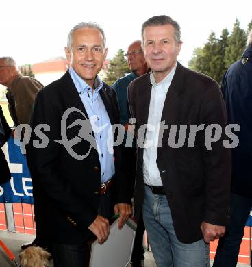 Leichtathletik. 60 Jahr Feier KLC.  Sportstadrrat Juergen Pfeiler, Olympiasieger Karl Schnabl (Schispringen). Klagenfurt, am 30.4.2016.
Foto: Kuess
---
pressefotos, pressefotografie, kuess, qs, qspictures, sport, bild, bilder, bilddatenbank