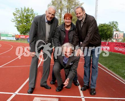 Leichtathletik. 60 Jahr Feier KLC.  Olympiateilnehmer  Elmar Kunauer (100 Meter, 200 Meter), Hans Muchitsch (Zehnkampf), Karoline Kaefer (200 Meter, 400 Meter,  Peter Sternad (Hammerwerfen), . Klagenfurt, am 30.4.2016.
Foto: Kuess
---
pressefotos, pressefotografie, kuess, qs, qspictures, sport, bild, bilder, bilddatenbank