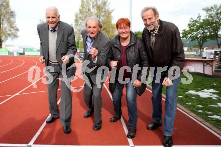 Leichtathletik. 60 Jahr Feier KLC.  Olympiateilnehmer  Elmar Kunauer (100 Meter, 200 Meter), Hans Muchitsch (Zehnkampf), Karoline Kaefer (200 Meter, 400 Meter,  Peter Sternad (Hammerwerfen), . Klagenfurt, am 30.4.2016.
Foto: Kuess
---
pressefotos, pressefotografie, kuess, qs, qspictures, sport, bild, bilder, bilddatenbank