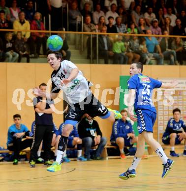 Handball Bundesliga. SC Ferlach gegen St. Poelten. Mathias Rath, (Ferlach),  Gunnar Prokop (St. Poelten). Ferlach, am 5.5.2016.
Foto: Kuess 
---
pressefotos, pressefotografie, kuess, qs, qspictures, sport, bild, bilder, bilddatenbank