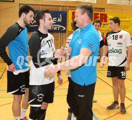 Handball Bundesliga. SC Ferlach gegen St. Poelten. Izudin Mujanovic, Trainer Ivan Vajdl (Ferlach). Ferlach, am 5.5.2016.
Foto: Kuess 
---
pressefotos, pressefotografie, kuess, qs, qspictures, sport, bild, bilder, bilddatenbank