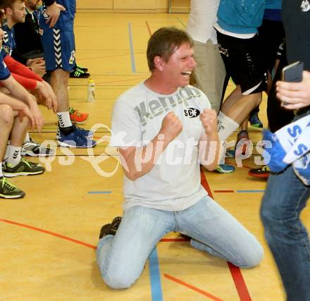 Handball Bundesliga. SC Ferlach gegen St. Poelten. Jubel Walter Perkounig (Ferlach). Ferlach, am 5.5.2016.
Foto: Kuess 
---
pressefotos, pressefotografie, kuess, qs, qspictures, sport, bild, bilder, bilddatenbank