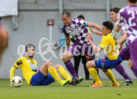 Fussball Sky Go Erste Liga. SK Austria Klagenfurt gegen St. Poelten.  Christian Prawda, (Klagenfurt), Daniel Lucas Segovia, Manuel Hartl  (St. Poelten). Klagenfurt, am 10.5.2016.
Foto: Kuess
---
pressefotos, pressefotografie, kuess, qs, qspictures, sport, bild, bilder, bilddatenbank