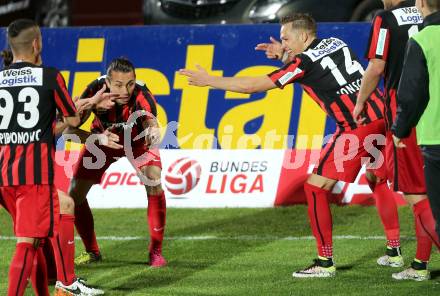 Fussball tipico Bundesliga. RZ Pellets WAC gegen FC Admira Wacker Moedling. Torjubel Christoph Monschein (Moedling). Lavanttal Arena Wolfsberg, am 11.5.2016.
Foto: Kuess
---
pressefotos, pressefotografie, kuess, qs, qspictures, sport, bild, bilder, bilddatenbank