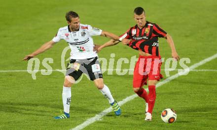 Fussball tipico Bundesliga. RZ Pellets WAC gegen FC Admira Wacker Moedling. Peter Tschernegg, (WAC),  Srdan Spiridonovic (Moedling). Lavanttal Arena Wolfsberg, am 11.5.2016.
Foto: Kuess
---
pressefotos, pressefotografie, kuess, qs, qspictures, sport, bild, bilder, bilddatenbank