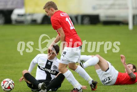 Fussball Kaerntner Liga. Kuehnsdorf gegen Gmuend. Lucas Henrique Marques,  (Kuehnsdorf), Domenik Steiner (Gmuend). Kuehnsdorf, am 14.5.2016.
Foto: Kuess
---
pressefotos, pressefotografie, kuess, qs, qspictures, sport, bild, bilder, bilddatenbank