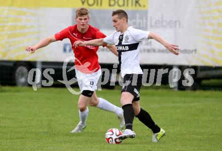 Fussball Kaerntner Liga. Kuehnsdorf gegen Gmuend. Robert Matic, (Kuehnsdorf), Domenik Steiner  (Gmuend). Kuehnsdorf, am 14.5.2016.
Foto: Kuess
---
pressefotos, pressefotografie, kuess, qs, qspictures, sport, bild, bilder, bilddatenbank