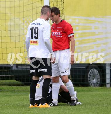 Fussball Kaerntner Liga. Kuehnsdorf gegen Gmuend. Zoran Vukovic, (Kuehnsdorf), Hannes Truskaller  (Gmuend). Kuehnsdorf, am 14.5.2016.
Foto: Kuess
---
pressefotos, pressefotografie, kuess, qs, qspictures, sport, bild, bilder, bilddatenbank