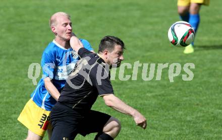 Fussball Kaerntner Liga. Koettmannsdorf gegen Bleiburg. Christian Sablatnig, (Koettmannsdorf), Dejan Verdel  (Bleiburg). Koettmannsdorf, am 15.5.2016.
Foto: Kuess
---
pressefotos, pressefotografie, kuess, qs, qspictures, sport, bild, bilder, bilddatenbank