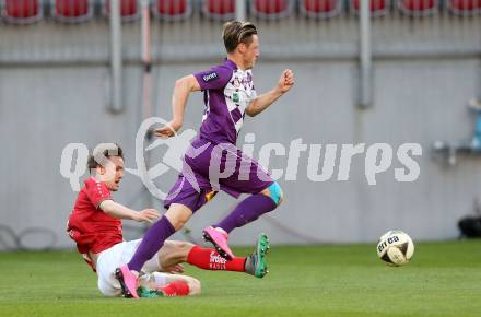 Fussball Sky Go Erste Liga. SK Austria Klagenfurt gegen FC Wacker Innsbruck. Fabian Mieseboeck, (Klagenfurt), Andreas Hoelzl  (FC Wacker Innsbruck). Klagenfurt, am 20.5.2016.
Foto: Kuess
---
pressefotos, pressefotografie, kuess, qs, qspictures, sport, bild, bilder, bilddatenbank