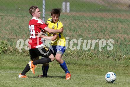 Fussball Unterliga Ost. Liebenfels gegen Ruden. Christopher Karl Johann Gratzer, (Liebenfels), Adrian Martin Lippnig  (Ruden). Liebenfels, am 28.5.2016.
Foto: Kuess
---
pressefotos, pressefotografie, kuess, qs, qspictures, sport, bild, bilder, bilddatenbank