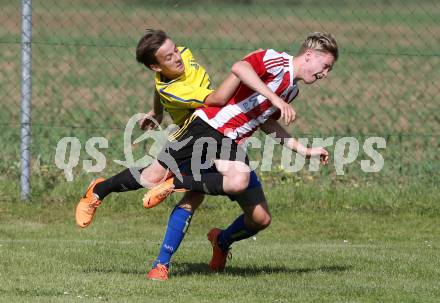 Fussball Unterliga Ost. Liebenfels gegen Ruden. Christopher Karl Johann Gratzer,  (Liebenfels), Adrian Martin Lippnig (Ruden). Liebenfels, am 28.5.2016.
Foto: Kuess
---
pressefotos, pressefotografie, kuess, qs, qspictures, sport, bild, bilder, bilddatenbank