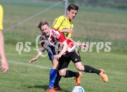 Fussball Unterliga Ost. Liebenfels gegen Ruden. Georg Pirker, (Liebenfels), Adrian Martin Lippnig  (Ruden). Liebenfels, am 28.5.2016.
Foto: Kuess
---
pressefotos, pressefotografie, kuess, qs, qspictures, sport, bild, bilder, bilddatenbank