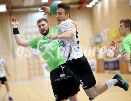 Handball Bundesliga. SC Ferlach gegen HSG Holding Graz. Mario Simic,  (Ferlach), Lukas Schweighofer (Graz). Ferlach, am 29.5.2016.
Foto: Kuess
---
pressefotos, pressefotografie, kuess, qs, qspictures, sport, bild, bilder, bilddatenbank