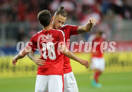 Fussball Laenderspiel Oesterreich gegen Malta. Torjubel Alessandro Schoepf, Marko Arnautovic (Oesterreich). Woerthersee Stadion KLagenfurt, am 31.5.2016.
Foto: Kuess
---
pressefotos, pressefotografie, kuess, qs, qspictures, sport, bild, bilder, bilddatenbank