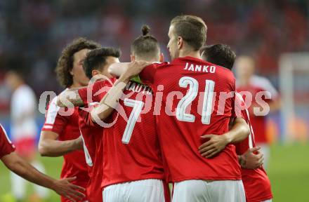 Fussball Laenderspiel Oesterreich gegen Malta. Torjubel Marko Arnautovic, Marc janko (Oesterreich). Woerthersee Stadion KLagenfurt, am 31.5.2016.
Foto: Kuess
---
pressefotos, pressefotografie, kuess, qs, qspictures, sport, bild, bilder, bilddatenbank