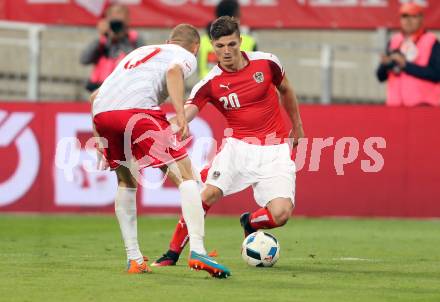 Fussball Laenderspiel Oesterreich gegen Malta. Marcel Sabitzer, (Oesterreich), Clifford Baldacchino (Malta). Woerthersee Stadion KLagenfurt, am 31.5.2016.
Foto: Kuess
---
pressefotos, pressefotografie, kuess, qs, qspictures, sport, bild, bilder, bilddatenbank