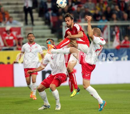 Fussball Laenderspiel Oesterreich gegen Malta. Martin Harnik,  (Oesterreich), Zach Muscat, Clifford Baldacchino (Malta). Woerthersee Stadion KLagenfurt, am 31.5.2016.
Foto: Kuess
---
pressefotos, pressefotografie, kuess, qs, qspictures, sport, bild, bilder, bilddatenbank