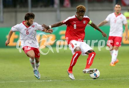 Fussball Laenderspiel Oesterreich gegen Malta. David Alaba, (Oesterreich), Luke Gambin  (Malta). Woerthersee Stadion KLagenfurt, am 31.5.2016.
Foto: Kuess
---
pressefotos, pressefotografie, kuess, qs, qspictures, sport, bild, bilder, bilddatenbank