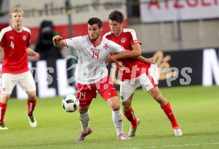 Fussball Laenderspiel Oesterreich gegen Malta. Alessandro Schoepf,  (Oesterreich), Jean Paul Farrugia (Malta). Woerthersee Stadion KLagenfurt, am 31.5.2016.
Foto: Kuess
---
pressefotos, pressefotografie, kuess, qs, qspictures, sport, bild, bilder, bilddatenbank