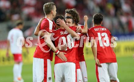 Fussball Laenderspiel Oesterreich gegen Malta. Torjubel Alessandro Schoepf,  Marc janko, Zlatko Junuzovic, Markus Suttner, Julian Baumgartlinger (Oesterreich). Woerthersee Stadion KLagenfurt, am 31.5.2016.
Foto: Kuess
---
pressefotos, pressefotografie, kuess, qs, qspictures, sport, bild, bilder, bilddatenbank