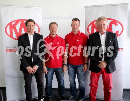 EBEL. Eishockey Bundesliga. KAC. Oliver Pilloni, Patric Wener, Pellegrims Mike, Dietmar Krenn (KAC). Klagenfurt, am 9.5.2016.
Foto: Kuess 
---
pressefotos, pressefotografie, kuess, qs, qspictures, sport, bild, bilder, bilddatenbank