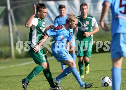 Fussball Unterliga Ost. Woelfnitz gegen Ludmannsdorf. David Tamegger,  (Woelfnitz), Gerfried Einspieler (Ludmannsdorf). Woelfnitz, am 28.5.2016.
Foto: Kuess
---
pressefotos, pressefotografie, kuess, qs, qspictures, sport, bild, bilder, bilddatenbank