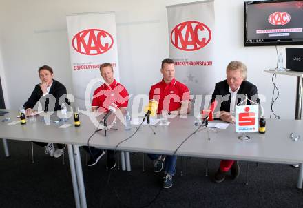 EBEL. Eishockey Bundesliga. KAC. Oliver Pilloni, Patric Wener, Pellegrims Mike, Dietmar Krenn (KAC). Klagenfurt, am 9.5.2016.
Foto: Kuess 
---
pressefotos, pressefotografie, kuess, qs, qspictures, sport, bild, bilder, bilddatenbank