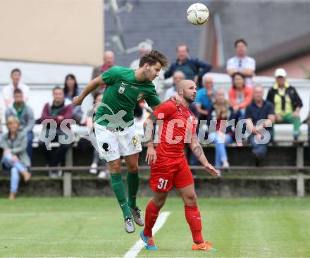 Fussball OEFB Cup. 1. Runde. ATUS Ferlach gegen Austria Lustenau. Stephan Mathias Stueckler,  (Ferlach),  Peter Haring (Lustenau). Ferlach, am 16.7.2016.
Foto: Kuess
---
pressefotos, pressefotografie, kuess, qs, qspictures, sport, bild, bilder, bilddatenbank