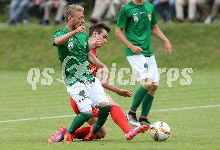 Fussball OEFB Cup. 1. Runde. ATUS Ferlach gegen Austria Lustenau. Martin Sustersic, (Ferlach),  Pius Grabher  (Lustenau). Ferlach, am 16.7.2016.
Foto: Kuess
---
pressefotos, pressefotografie, kuess, qs, qspictures, sport, bild, bilder, bilddatenbank