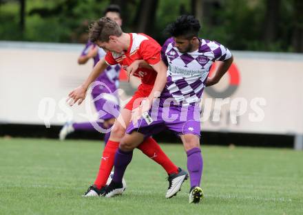 Fussball KFV Cup. KAC 1909 gegen SK Austria Klagenfurt. Maximilian Hubert Watscher,  (KAC), Burak Yilmaz (Austria Klagenfurt). Klagenfurt, am 26.7.2016.
Foto: Kuess
---
pressefotos, pressefotografie, kuess, qs, qspictures, sport, bild, bilder, bilddatenbank